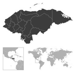 Honduras - detailed country outline and location on world map.