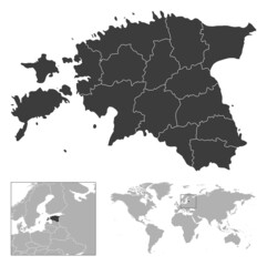 Estonia - detailed country outline and location on world map.