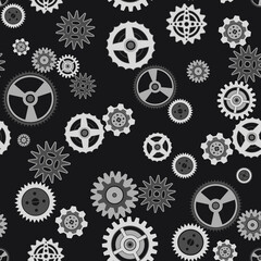 Vector seamless pattern of gears of various shapes and sizes, in steampunk style, in dark colors. For theme design, gift wrapping for steampunk lovers..