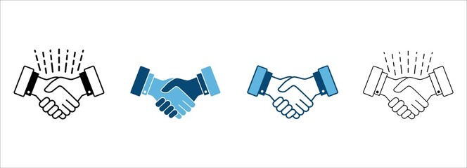 Handshake icon set. Business agreement vector icons. Symbol of job deal, mutual relationship, cooperation, partnership, greeting, welcome and friendly. Graphic design of handshake in different style.