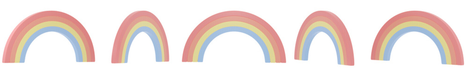 Obraz premium 3D Rendering set of pastel rainbow in many views rotate in different angles isolated on white background. 3D Render. 3d illustration.