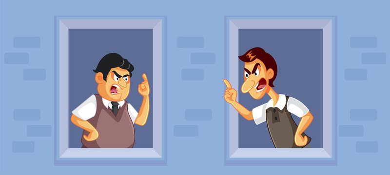 Neighbors Yelling at Each Other in the Window Vector Cartoon