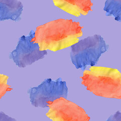 Seamless Pattern with Red, Yellow, Blue Watercolor Spots.