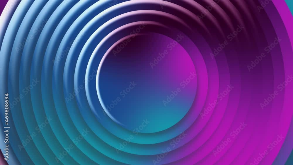 Poster abstract seamless loop hypnotic of pink blue circles swirl rotate. glowing hypnotic rings animation.