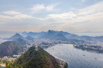 Rio de janeiro Brazil. 2021. Aerial view of the city, from the top of Sugarloaf Mountain, in the late afternoon after rain. 