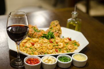 seafood with red wine