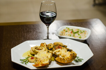 dinner seafood with wine