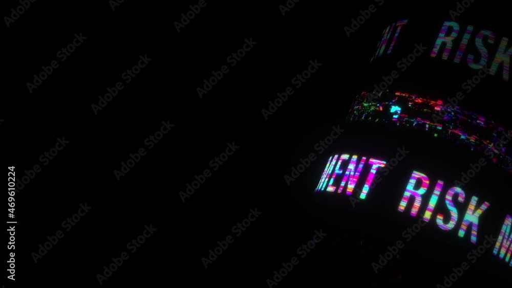 Poster risk management colorful text word flicker light animation loop rotation tube with glitch text effec