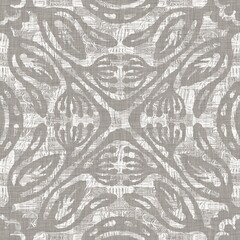 Seamless french neutral greige foliage leaf farmhouse linen background. Provence grey white rustic romantic woven pattern texture. Shabby chic style tonal cottage flower textile print.  - 469610293
