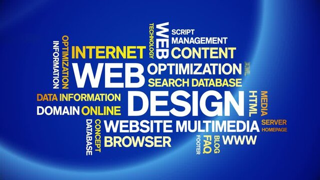 Web Design Animated tag word cloud;text design animation kinetic typography seamless loop.