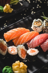 Perfect Sushi Japanese Asian Seafood Food Dish Menu Gourmet Restaurant Chef on Dark Background
