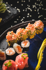 Perfect Sushi Japanese Asian Seafood Food Dish Menu Gourmet Restaurant Chef on Dark Background
