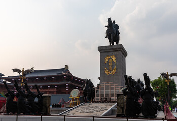 Statue of Emperor Taizong of Tang Dynasty riding a horse in Grand Tang Dynasty Ever-bright City, Xi'an, Shaanxi, China. One of the greatest emperors in China's history.
