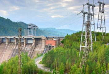 Fototapeta na wymiar The dam of the Krasnoyarsk hydroelectric power station
