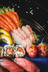 Perfect Sushi Japanese Asian Seafood Food Dish Menu Gourmet Restaurant Chef on Dark Background
