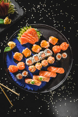 Perfect Sushi Japanese Asian Seafood Food Dish Menu Gourmet Restaurant Chef on Dark Background
