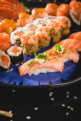 Perfect Sushi Japanese Asian Seafood Food Dish Menu Gourmet Restaurant Chef on Dark Background
