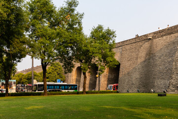 Historical City Wall near Yongning Gate (South Gate) in Xi'an, Shaanxi, China, constructed during the early years of the Sui Dynasty and the landmark of the city.