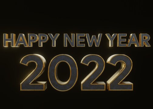 Happy new year 2022 text flyer design on graphic black isolated background for banner or poster or flyer. Holiday Concept. 3d illustration rendering