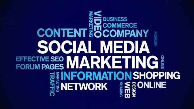 Social Media Marketing animated tag word cloud;text design animation kinetic typography seamless loop.