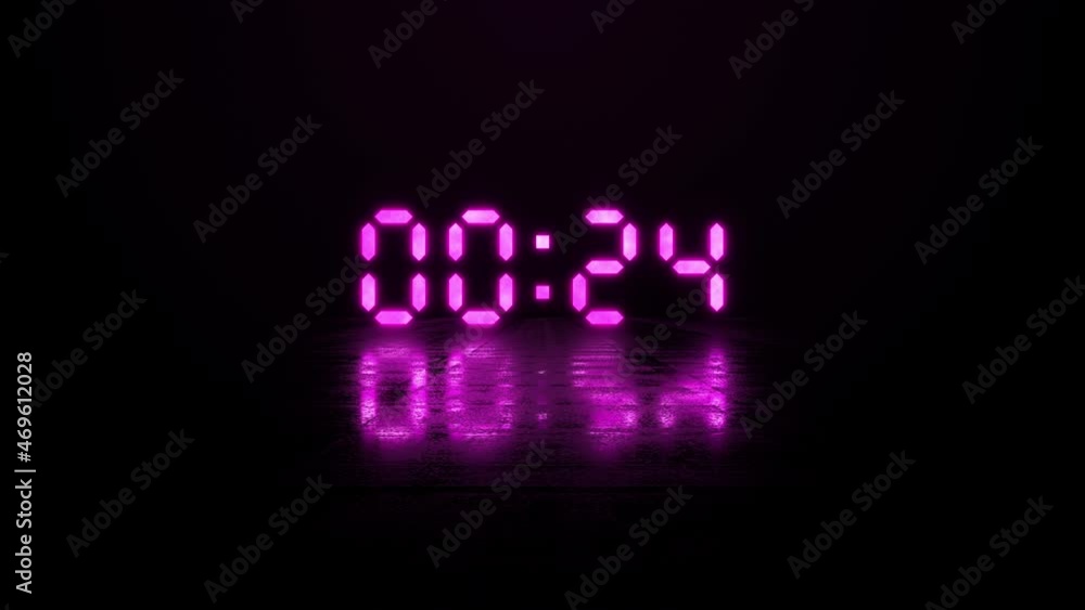 Poster 3d digital countdown counting 30 to 0 second on futuristic pink background.4k 3d rendering countdown