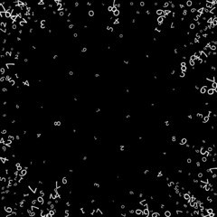 Falling numbers, big data concept. Binary white messy flying digits. Wonderful futuristic banner on black background. Digital vector illustration with falling numbers.