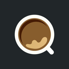 Cup of Hot coffee Top View on black background. Vector Illustration