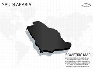 3D Map black of Saudi Arabia on world map background .Vector modern isometric concept greeting Card illustration eps 10.