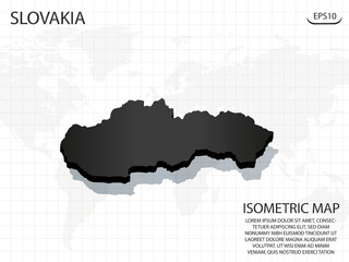 3D Map black of Slovakia on world map background .Vector modern isometric concept greeting Card illustration eps 10.