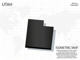 3D Map black of Utah on world map background .Vector modern isometric concept greeting Card illustration eps 10.