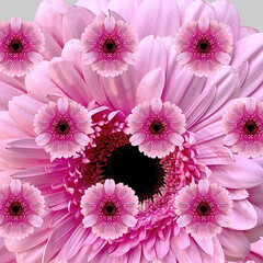 Pretty photographic composit display of Pink Gerbera Daisies. Closeup coloured customised group....