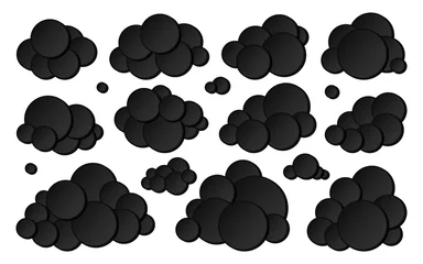 Behangcirkel Cloud paper cut black flat set. 3D bubble weather overcast infoboard advertising postcard blank banner cloudy storage. Sticker sale promotion info discount label icon meteorology cartoon isolated © VartB