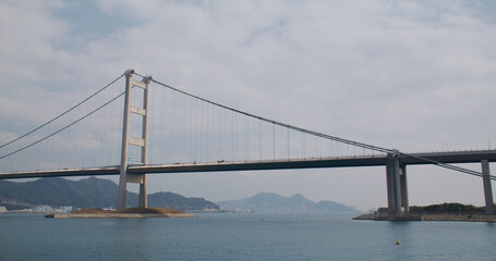 Fototapeta na wymiar Tsing Ma Suspension bridge in Hong Kong city