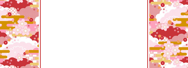 バナーテンプレート／桜と雲の和柄フレーム（赤）