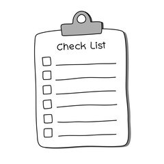 Hand draw check list, doodle clipboard check mark, to do list, vector illustration