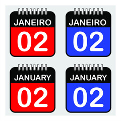 January 2, Calendar on Colored Background