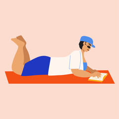 Illustration of woman reading book on floor