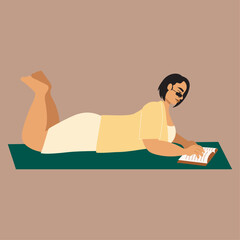 Illustration of woman reading book on floor