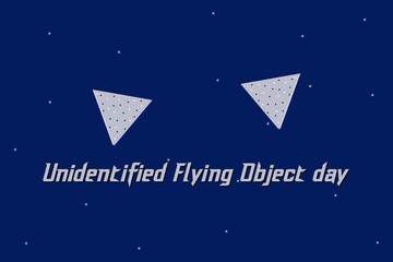 Unidentified Flying Object Day typography  with UFO object symbol on space vector illustration.  Blue space concept.
