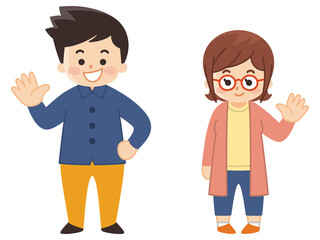 秋服を着た若い男女　秋