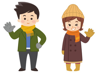 冬服を着た若い男女　冬