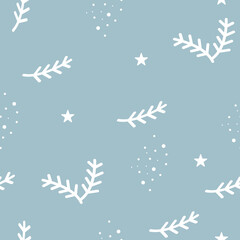Fototapeta na wymiar Christmas holiday vector seamless pattern from snowflake and fir