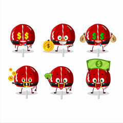 Red candy cookies christmas cartoon character with cute emoticon bring money