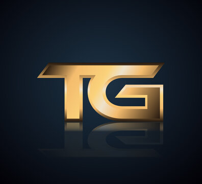 Modern Initial logo 2 letters Gold simple in Dark Background with Shadow Reflection TG