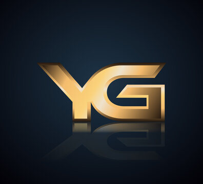 Modern Initial logo 2 letters Gold simple in Dark Background with Shadow Reflection YG