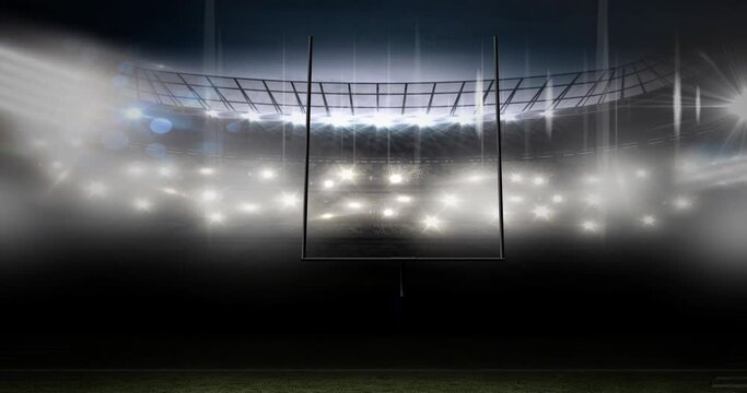 Animation of american football goalposts at floodlit stadium in evening