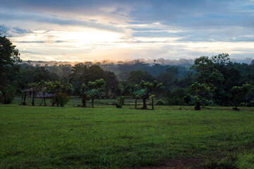 sunrise in rural area surrounded by tropical forest in Perez Zeledón in Costa Rica