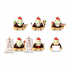 Artistic Artist of slice of star chocolate pie cartoon character painting with a brush