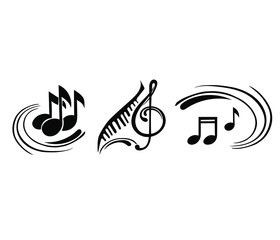 Set of musical notes. Black silhouette isolated on white background. Vector illustration
