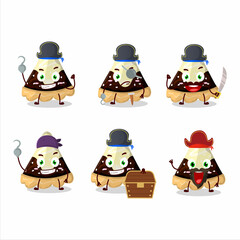 Cartoon character of slice of star chocolate pie with various pirates emoticons